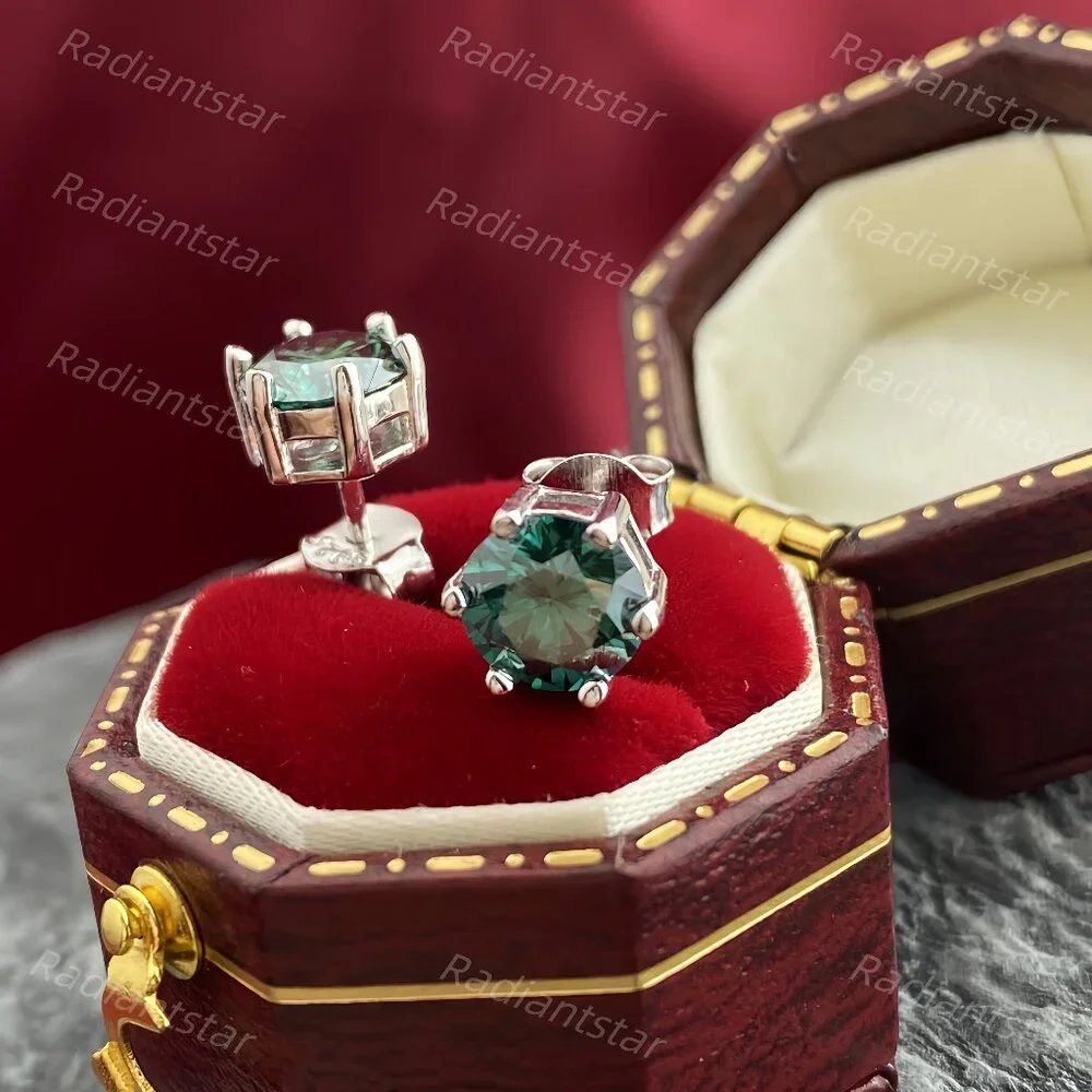 NEW Certified 2ct. t.w. Emerald Green Moissanite 6 Prone Solitaire Stud Earrings